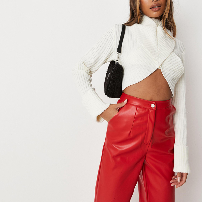 Cream halterneck detail knit crop top