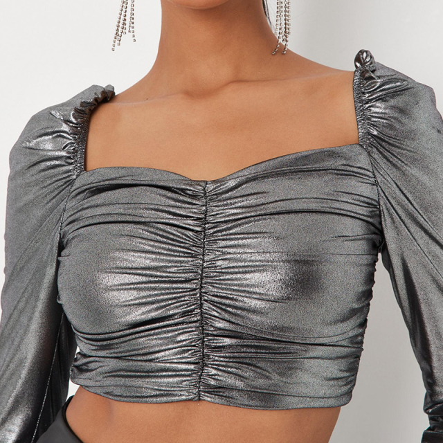 silver ruched crop top