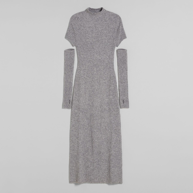 Sleeve design ribbed dress