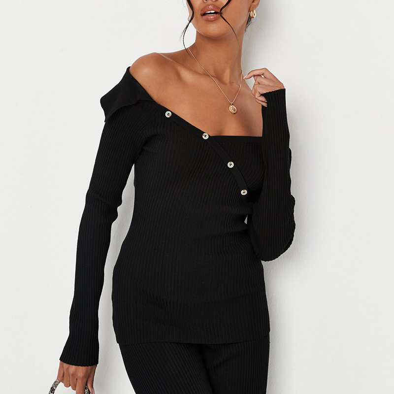 Black rib knit top