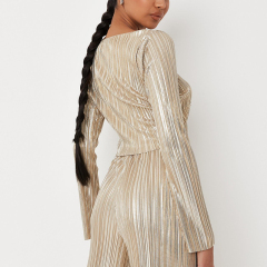 Metallic plisse crop cardigan