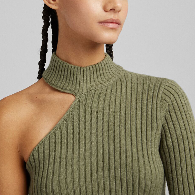 High neck asymmetric sweater
