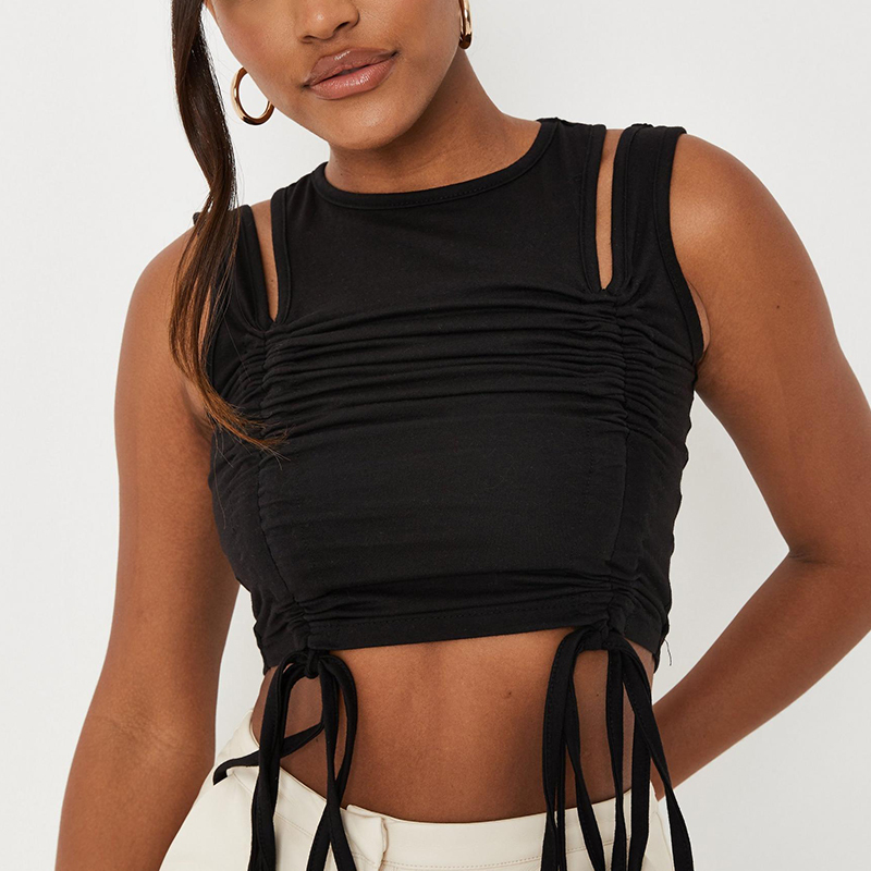 Cut out detail ruched racer vest top