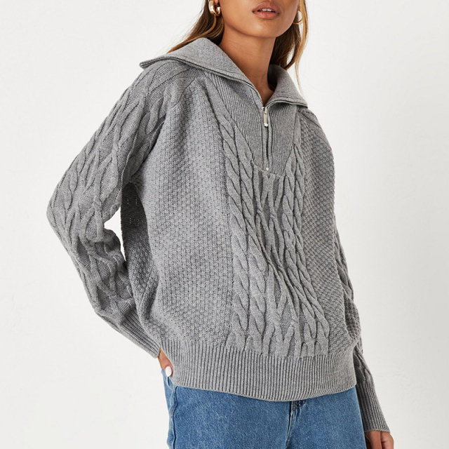 Cable knit half zip jumper