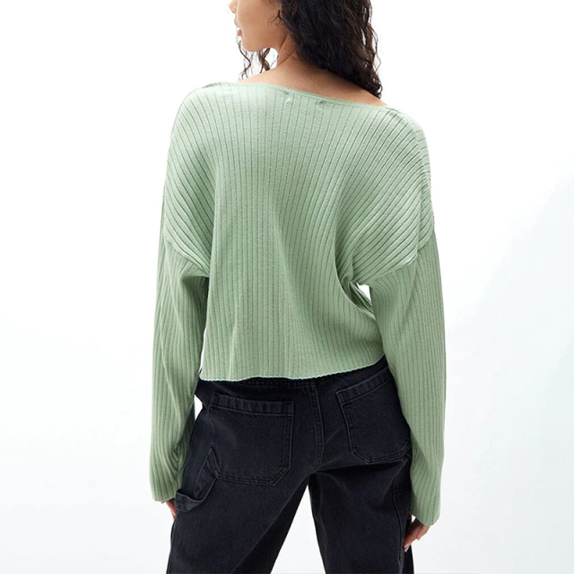 Cropped V-Neck Sweater