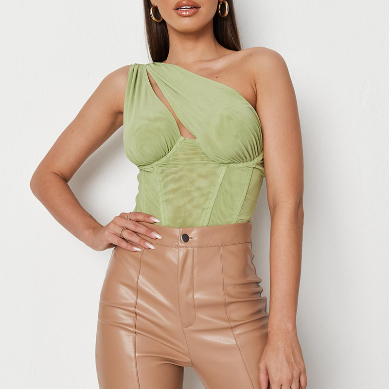Mesh one shoulder corset top