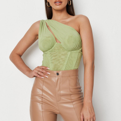 Mesh one shoulder corset top