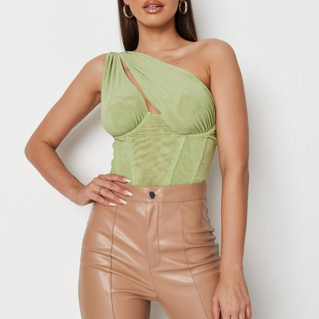 Mesh one shoulder corset top