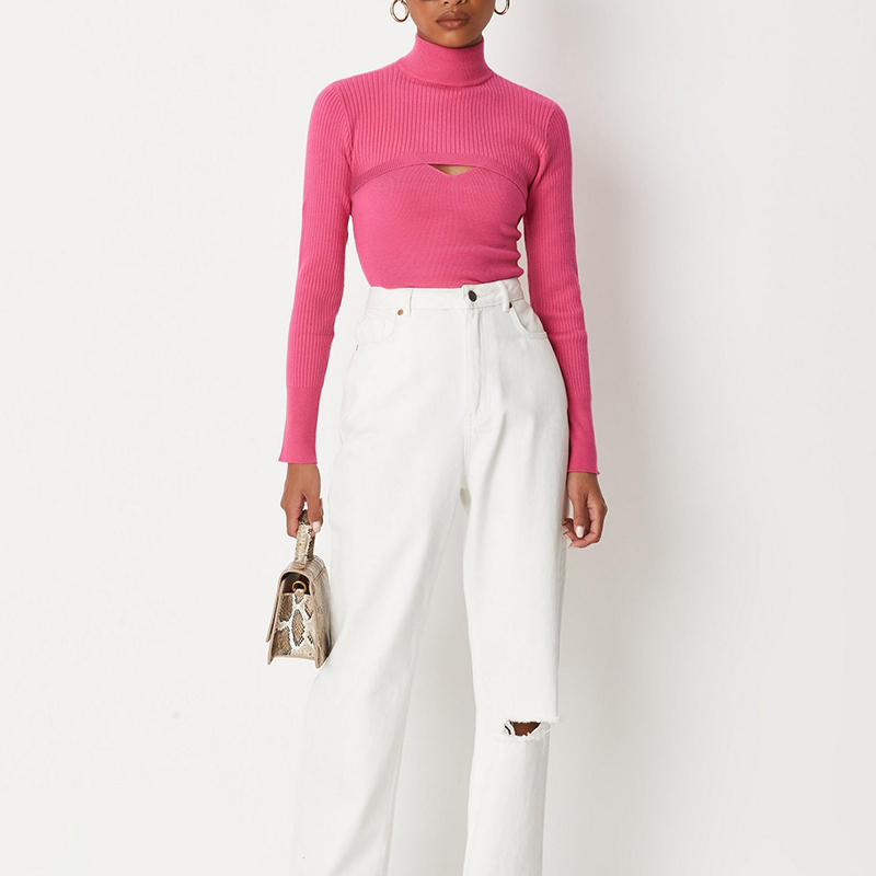 High neck overlayer long sleeve knit top
