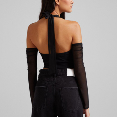 Off-the-shoulder mesh top