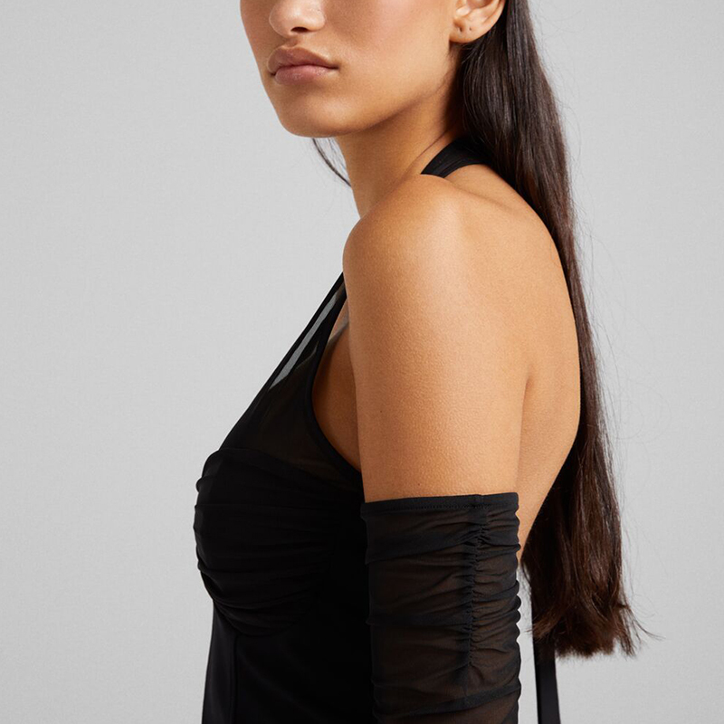 Off-the-shoulder mesh top
