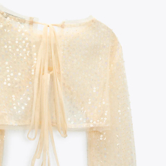 SEQUINNED BEADED CROP TOP