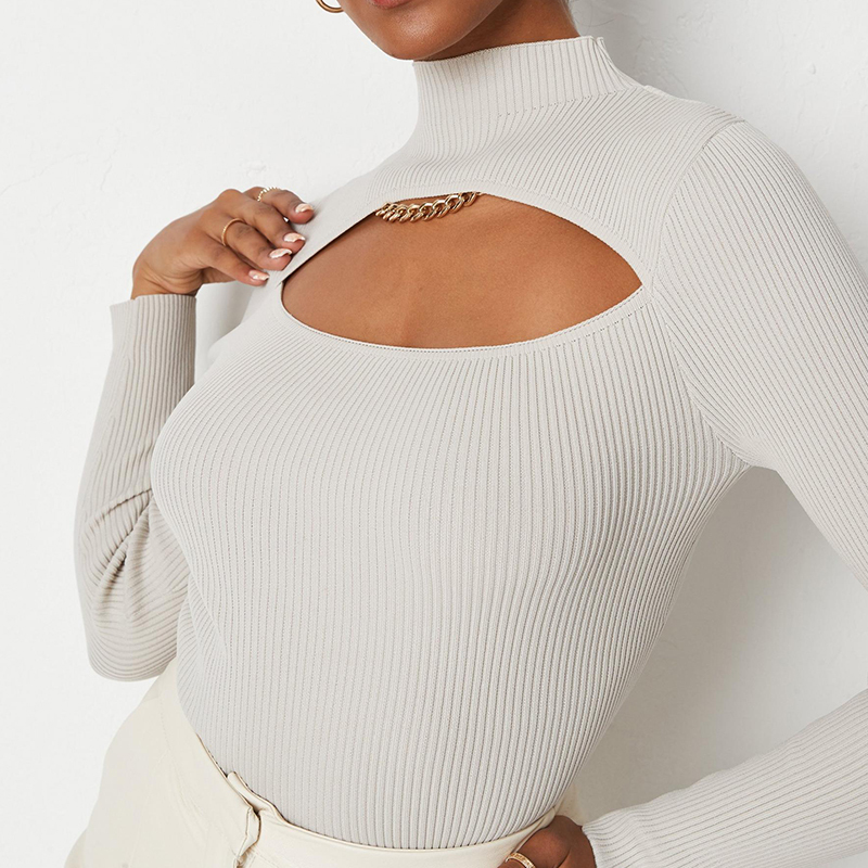 Knit high neck cut out top