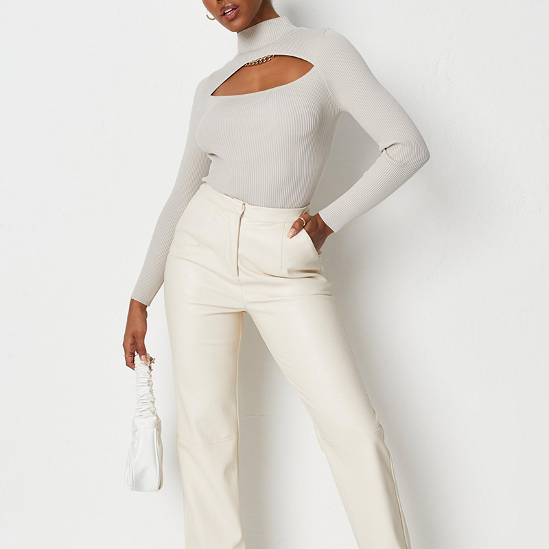 Knit high neck cut out top