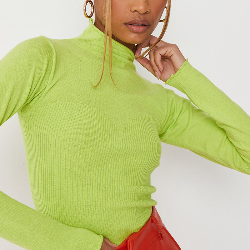 Lime high neck knit top