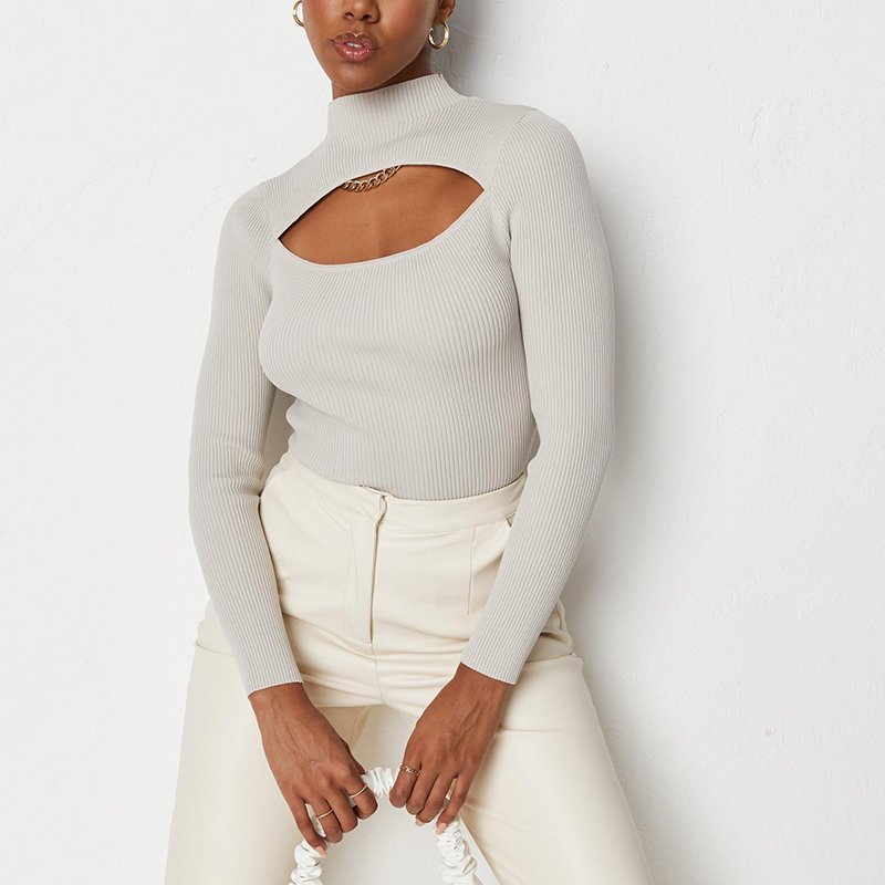 Knit high neck cut out top