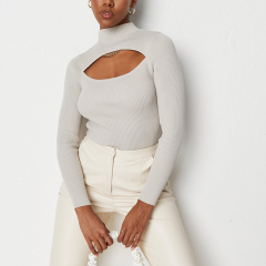 Knit high neck cut out top