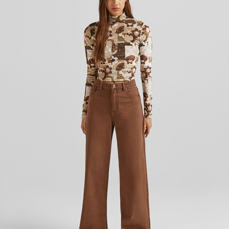 Velvet print long-sleeved top