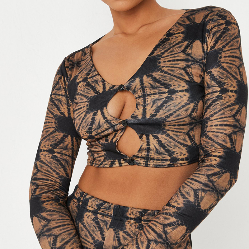 Abstract dye print cut out crop top