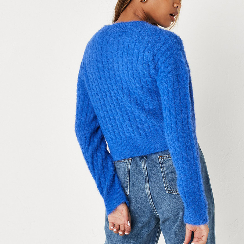 Blue fluffy cable cropped jumper