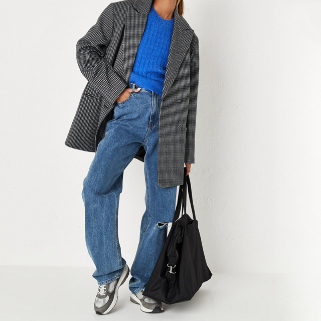 Blue fluffy cable cropped jumper