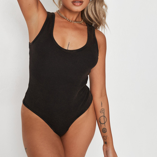 Washed scoop neck bodysuit
