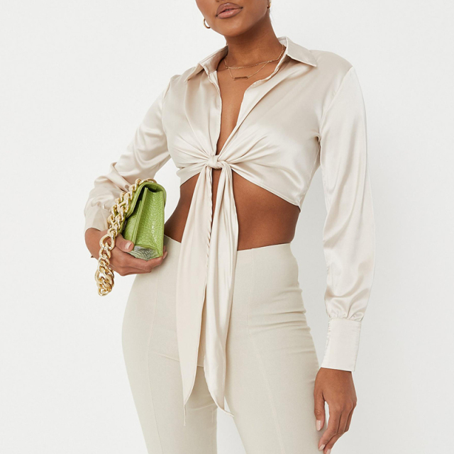 Tie front cropped shirt