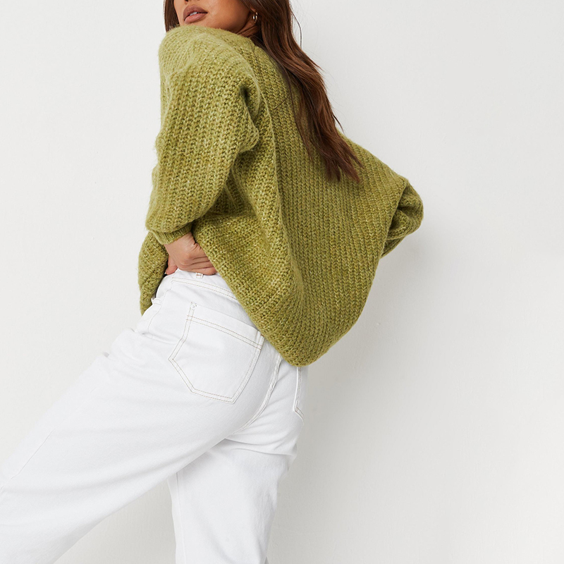 Lime marl button front pocket knit cardigan