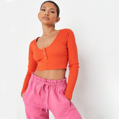 tall orange rib popper front crop top