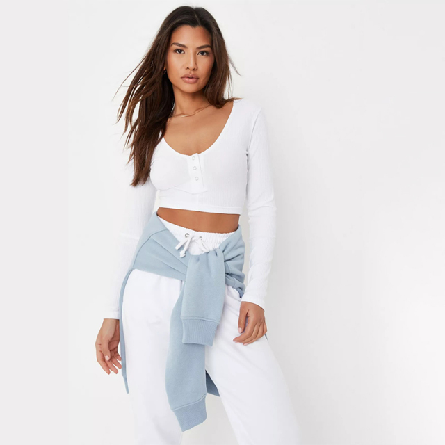 tall orange rib popper front crop top