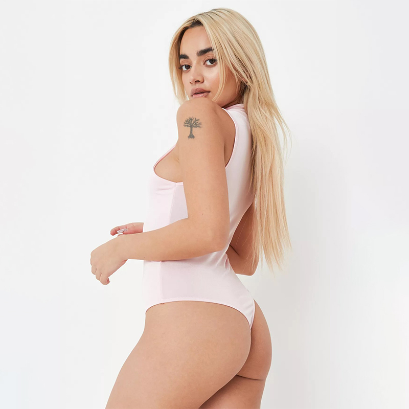 blush seamless high neck slinky bodysuit