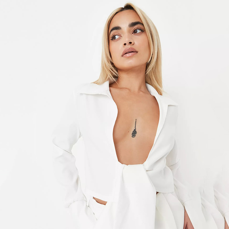 white stretch poplin tie front collar shirt