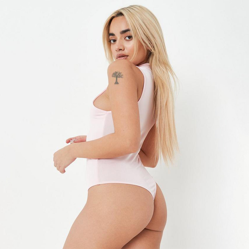 blush seamless high neck slinky bodysuit