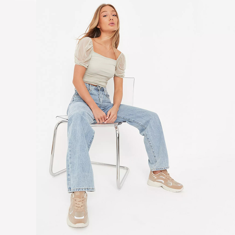 sage milkmaid mesh puff sleeve crop top