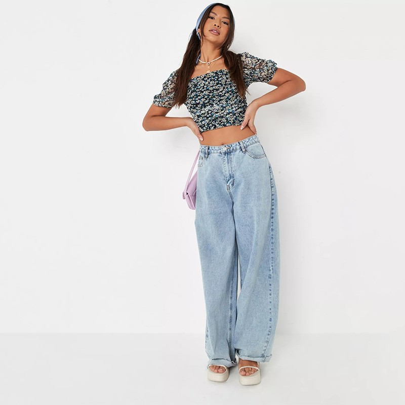 sage milkmaid mesh puff sleeve crop top