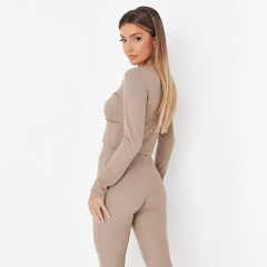 stone co ord rib exposed seam patchwork top