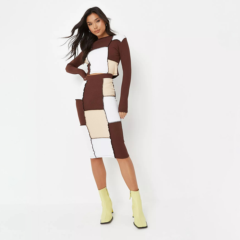 stone co ord rib exposed seam patchwork top