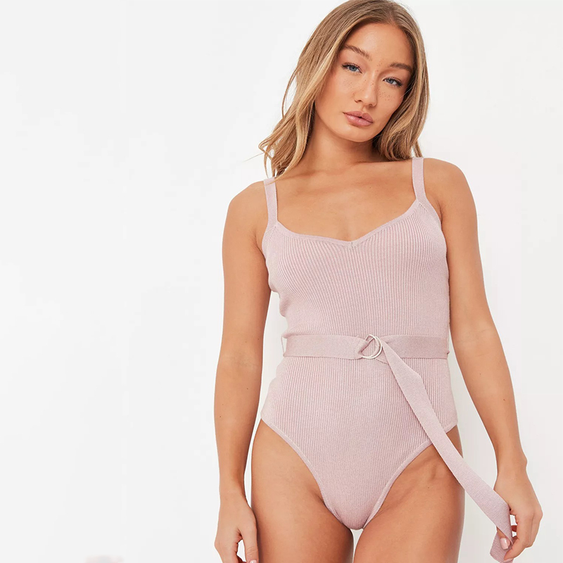 blush ribbed d ring knit bodysuit