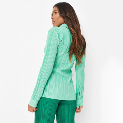tall green ruched front plisse shirt