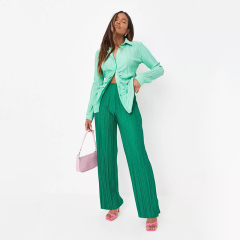 tall green ruched front plisse shirt