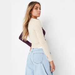 purple rib colourblock long sleeve top