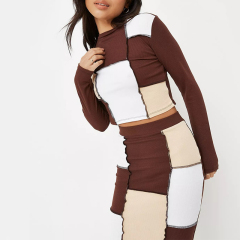 stone co ord rib exposed seam patchwork top