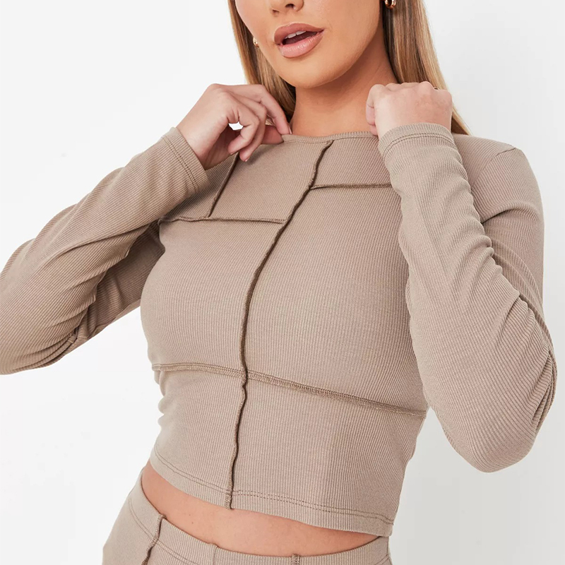 stone co ord rib exposed seam patchwork top