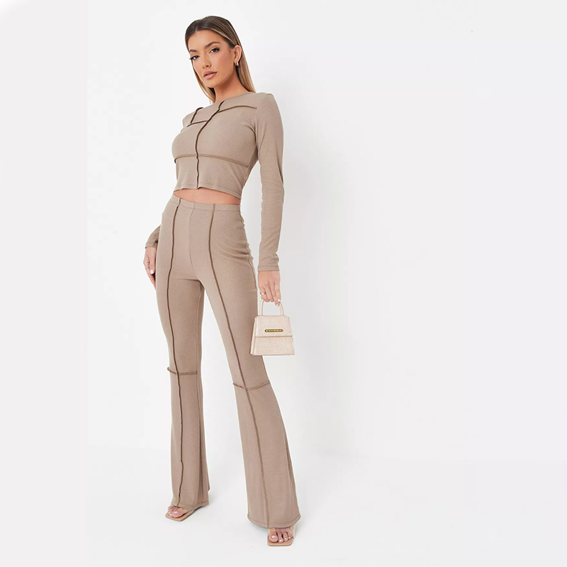 stone co ord rib exposed seam patchwork top