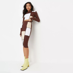 chocolate co ord rib colourblock exposed seam midi skirt