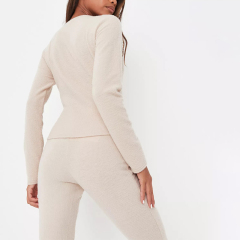 stone co ord brushed rib tie detail cardigan