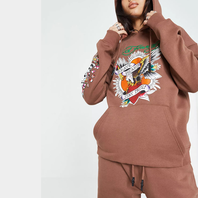 X missguided brown graphic hoodie