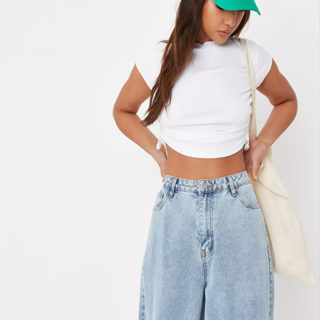 white stripe rib ruched fitted t shirt