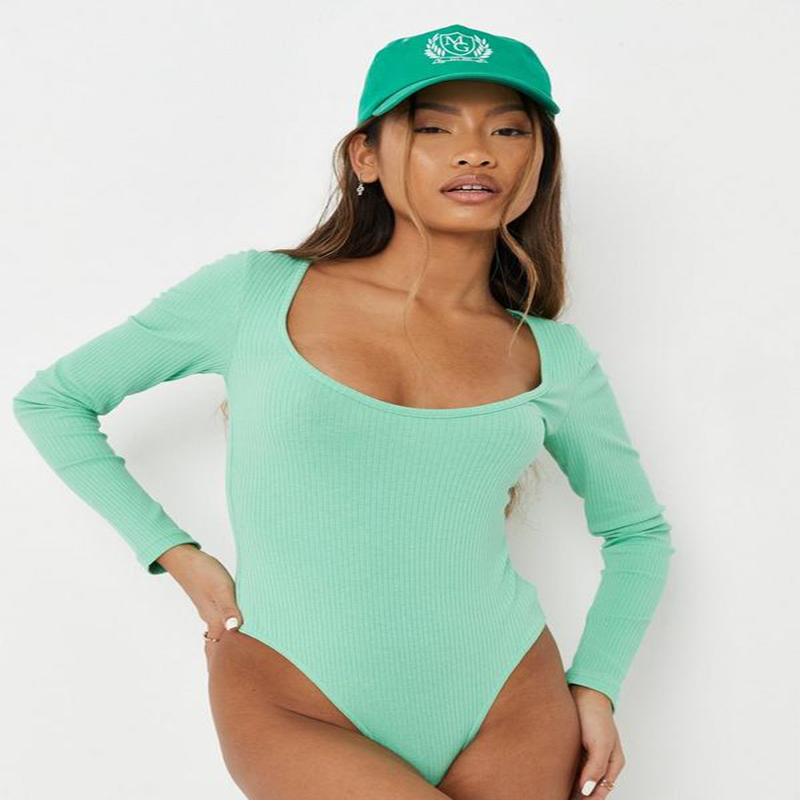 pink rib scoop neck long sleeve bodysuit