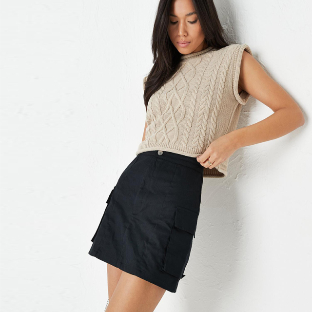 tall sand cropped cable knit vest top